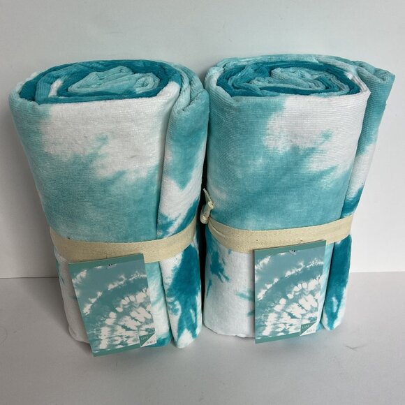 POTTERY BARN TEEN Set of 2 Tie Dye Burst Beach Towels TEAL NEW NWT PB TEEN - Picture 4 of 13
